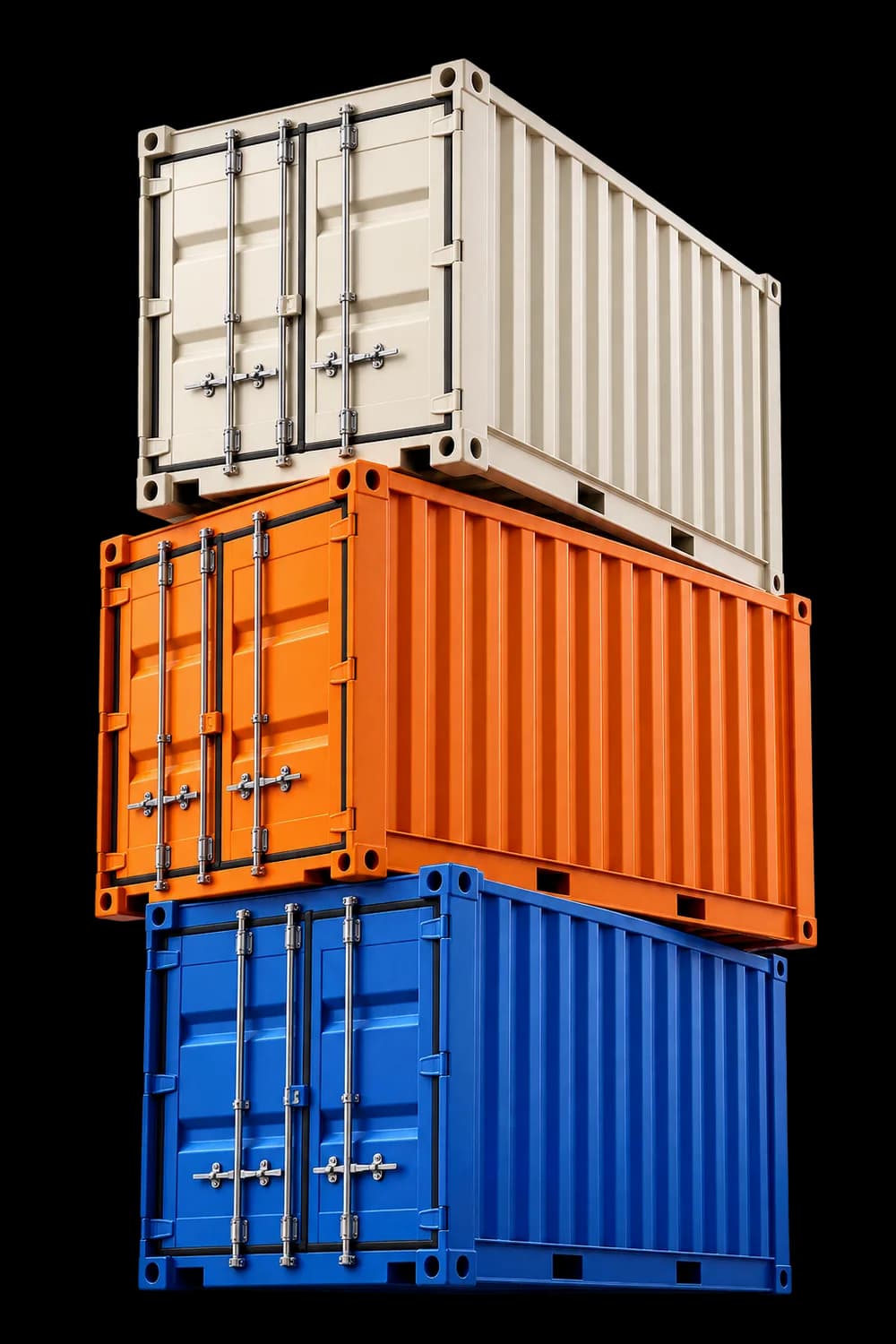 Offset blue, orange and ivory shipping containers