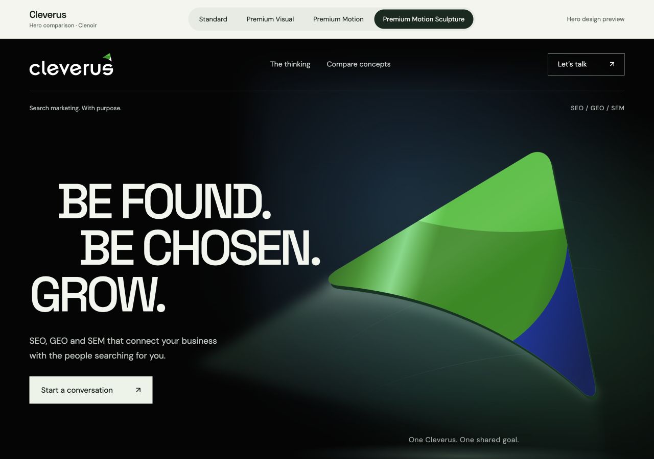 Premium Motion Sculpture Cleverus website hero preview