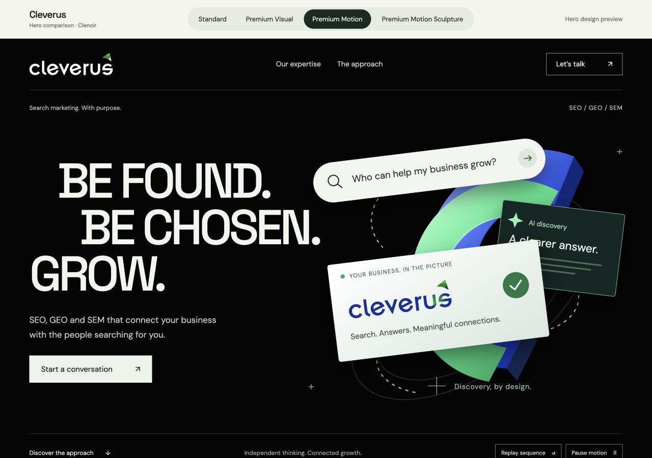 Premium Motion Cleverus website hero preview